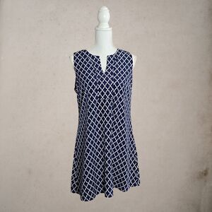 Peach Love California size M Medium Navy Geometric Shift Dress Sleeveless Lined
